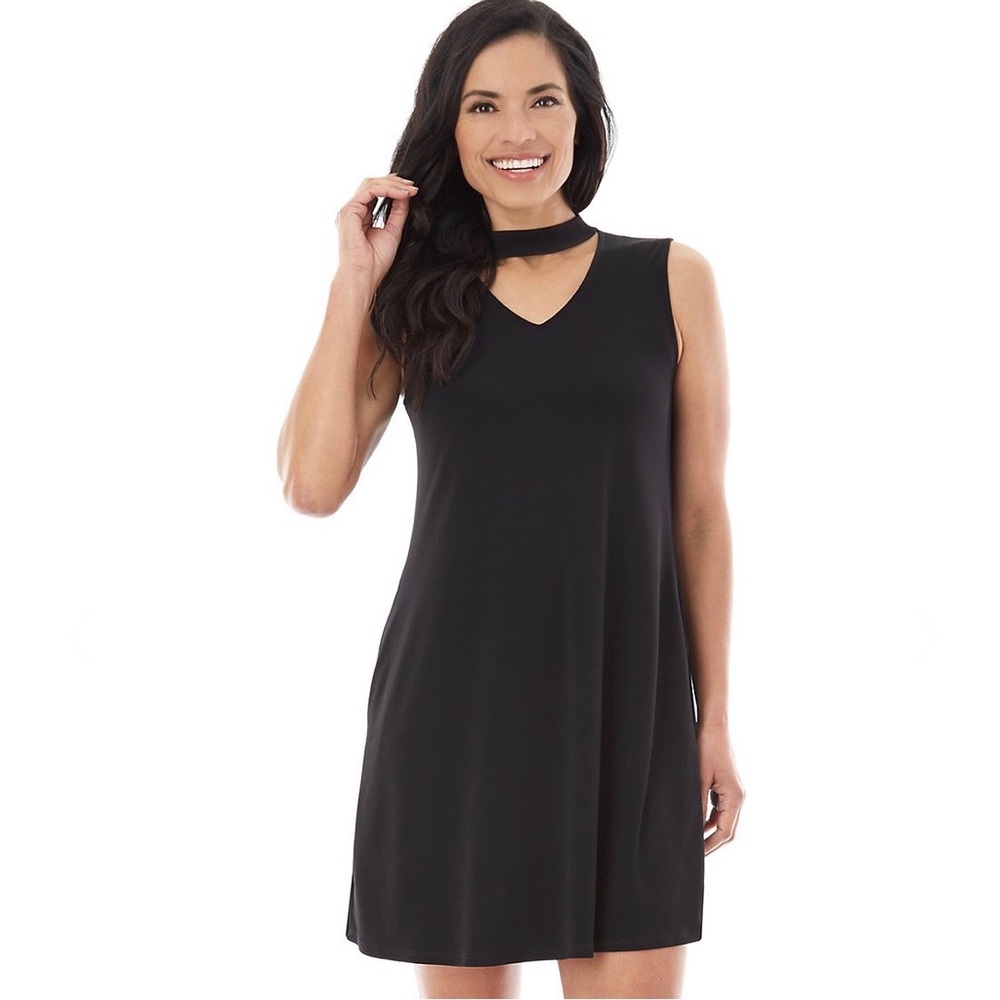 AGB little black dress LBD swing dress choker neckline pockets Small NWT